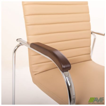 Фото 6 - Стілець Rumba хром орех Шкірзам бежевий 