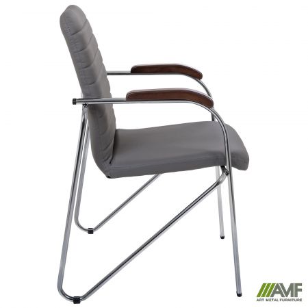 Фото 3 - Стул Rumba хром орех Кожзам серый 