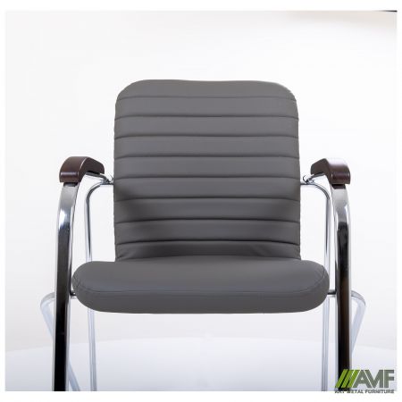 Фото 6 - Стул Rumba хром орех Кожзам серый 