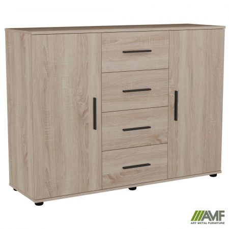 Комод City-423 четыре ящика две двери (1340х420х1000Н) Дуб Сонома 