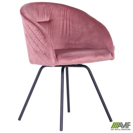 Фото 2 - Крісло поворотне Sacramento чорний / велюр рожевий антик 