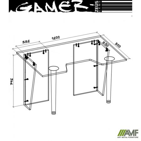 Фото 3 - Геймерский стол ZEUS-Game GAMER-5, корпус: чёрный; кромка:белый 