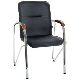 Стілець Самба хром горіх Шкiрозамiнник бежевий без канта 