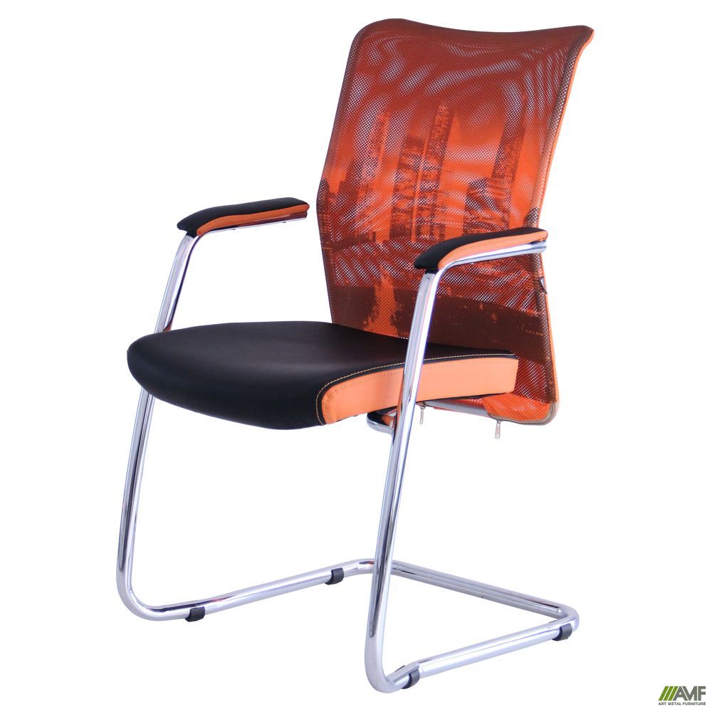 Фото 2 - Кресло Аэро CF хром сиденье Сетка черная, Zeus 045 Orange/спинка Сетка оранж-Skyline 