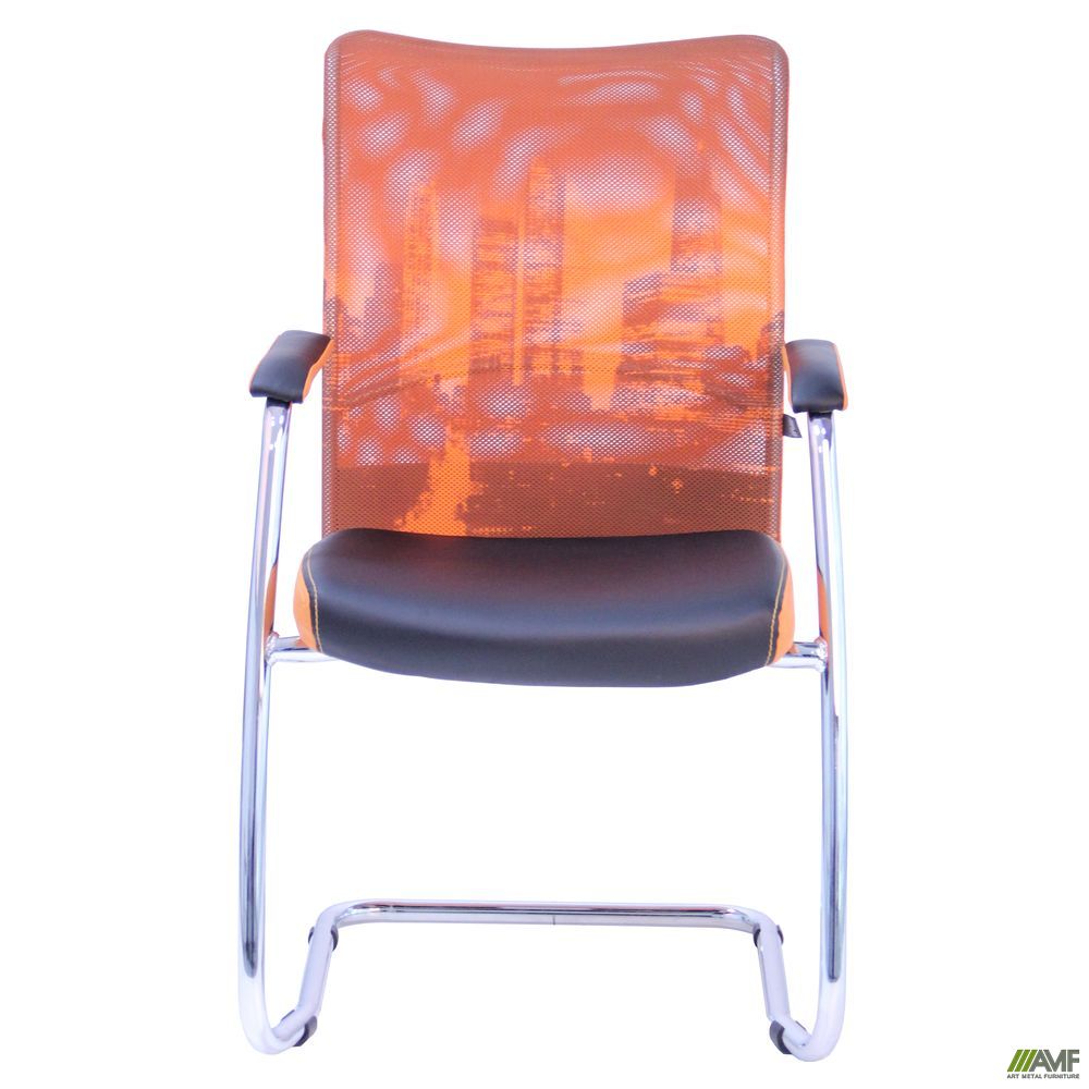 Фото 3 - Кресло Аэро CF хром сиденье Сетка черная, Zeus 045 Orange/спинка Сетка оранж-Skyline 