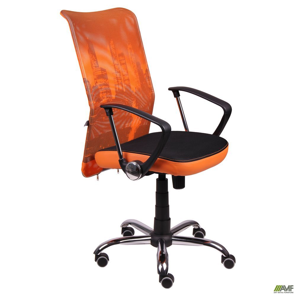 Фото 1 - Кресло АЭРО HB сиденье Сетка черная, боковины Zeus 045 Orange/спинка Сетка оранж-Skyline 