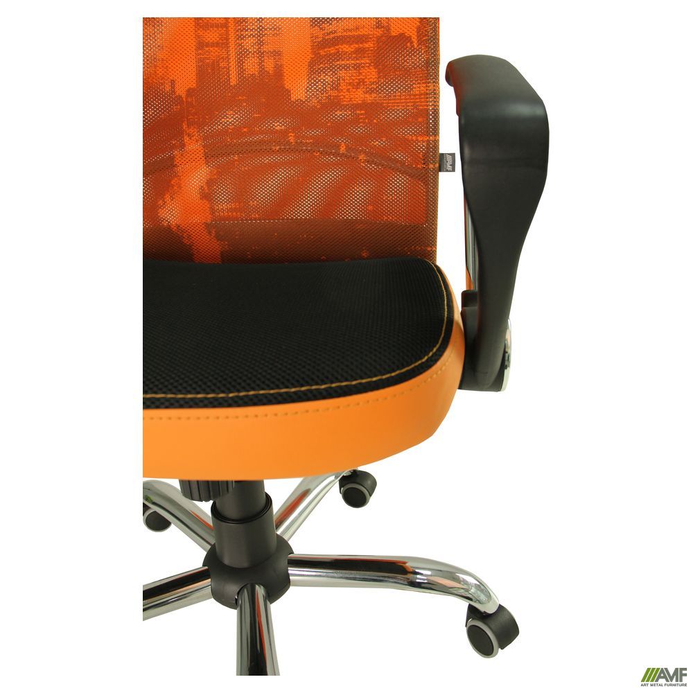 Фото 4 - Кресло АЭРО HB сиденье Сетка черная, боковины Zeus 045 Orange/спинка Сетка оранж-Skyline 