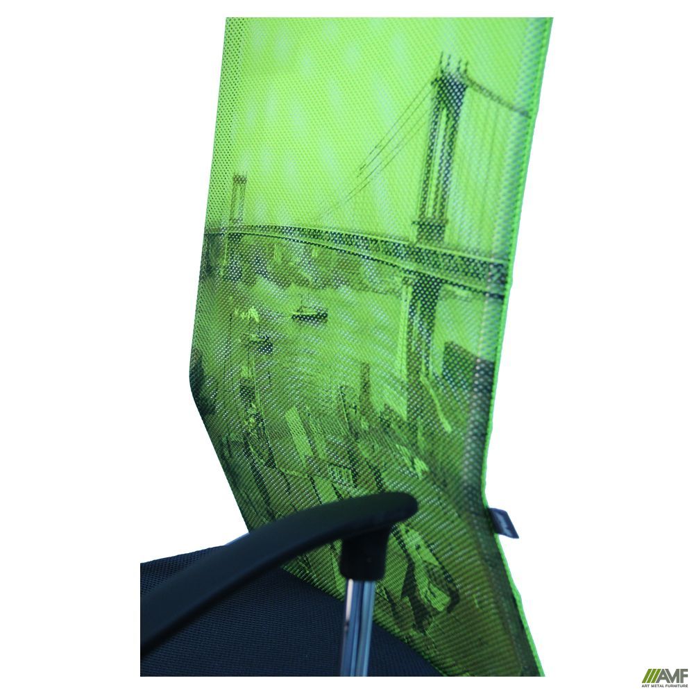 Фото 3 - Кресло АЭРО HB сиденье Сетка серая, боковины Zeus 047 Light Green/ спинка Сетка лайм-Brooklyn Bridge 