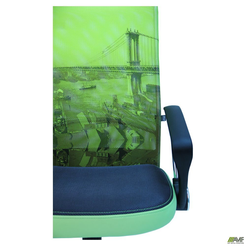 Фото 4 - Кресло АЭРО HB сиденье Сетка серая, боковины Zeus 047 Light Green/ спинка Сетка лайм-Brooklyn Bridge 