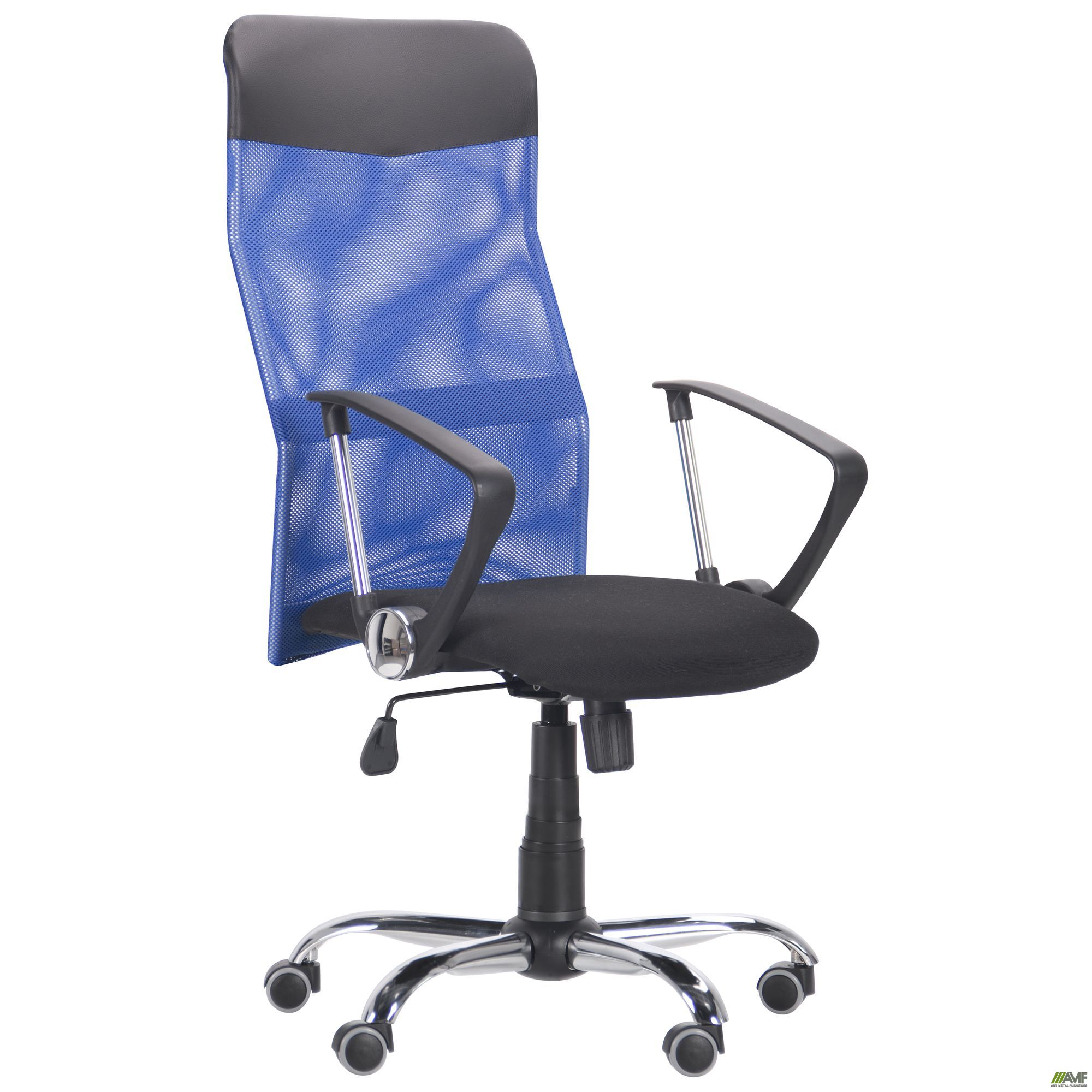 Фото 1 - Кресло Ultra Хром сиденье А-1/спинка Сетка синяя, вставка Скаден черный 