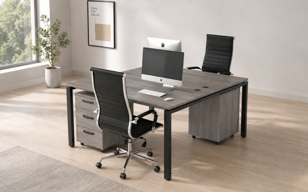 Рабочее место для двух человек Сигма Комплект 19 + кресла Slim HB Black