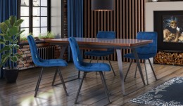 Комплект для гостиной стол Rochester + стулья Harlem темно-синий 