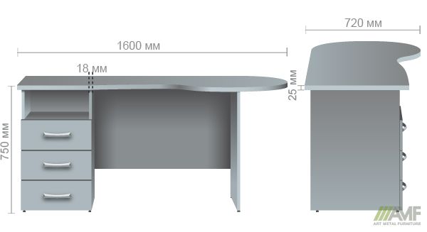 Характеристики Стол с тумбой МГ-231 (1600х720х750мм) орех темный