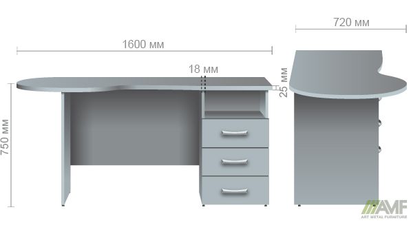 Характеристики Стол с тумбой МГ-232 (1600х720х750мм) орех темный