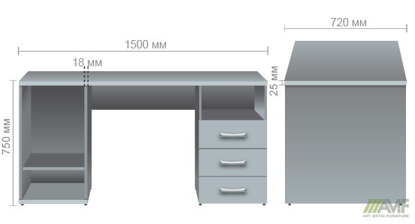 Характеристики Стол тумбовый МГ-53 R (1500х720х750) орех темный