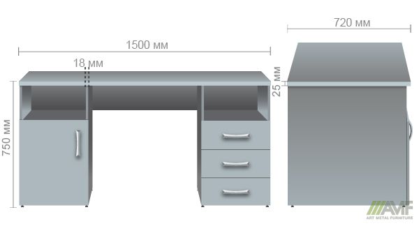 Характеристики Стол тумбовый МГ-530L (1500х720х750мм) орех темный