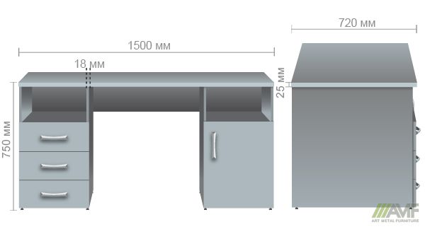 Характеристики Стол тумбовый МГ-530R (1500х720х750мм) орех темный