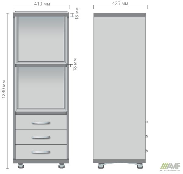 Характеристики Шкаф М34 АртМобил (410х425х1280мм) клен/кромка серый металлик