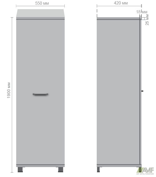 Характеристики Шкаф гардероб SIG-901 (550х420х1900мм) Опоры, ручка Черный графит/Вяз Либерти Дымчатый
