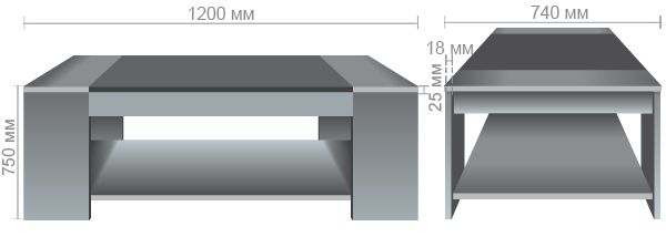 Характеристики Стол журнальный МГ-315 (1200х600х450мм) орех темный/ вставка антрацит