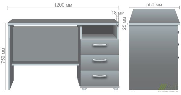Характеристики Стол письменный МГ-82 (1200х550х750мм) орех темный