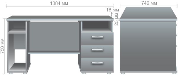 Характеристики Стол письменный МГ-83 (1384х740х750мм) орех темный