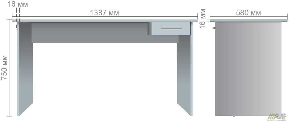 Характеристики Стол письменный c ящиком ОМ-121R (1387х580х750Н) Дуб Сонома
