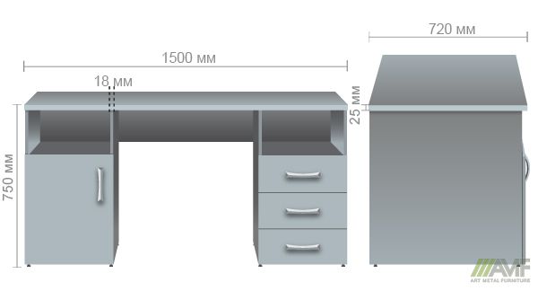 Характеристики Стіл тумбовий МГ-530R (1500х720х750мм) горіх темний