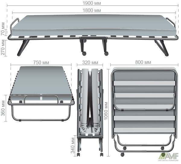 Характеристики Раскладушка Классик черная с матрасом 1900*800 А-1
