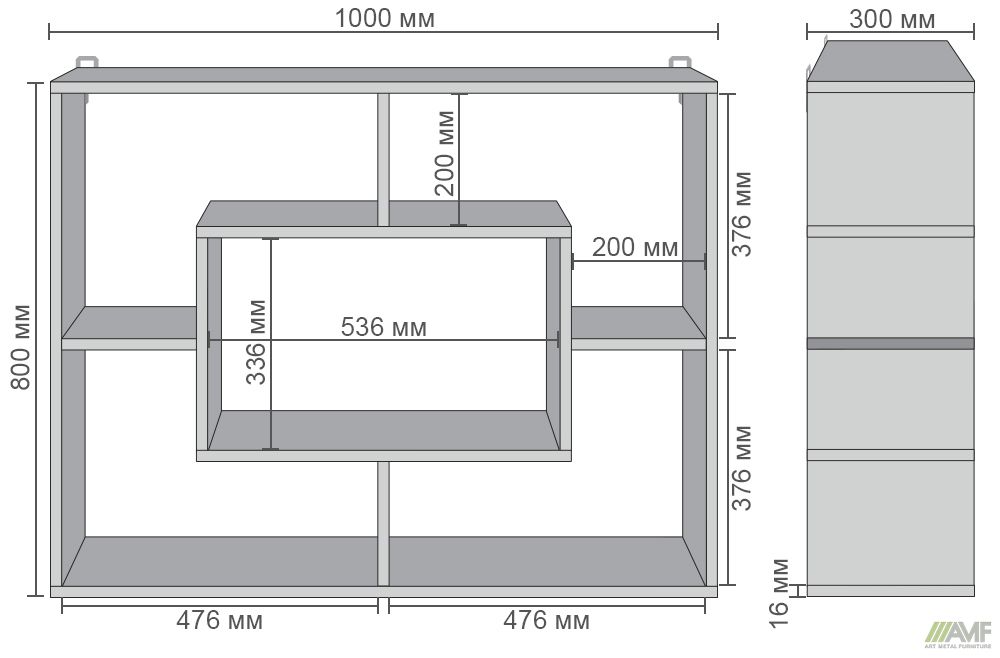 Характеристики Полка навесная City-500 (1000х300х800Н) Антрацит
