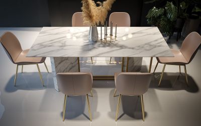 Стол обеденный Amanda gold/glass Bianco Carrara - интерьер - фото 2